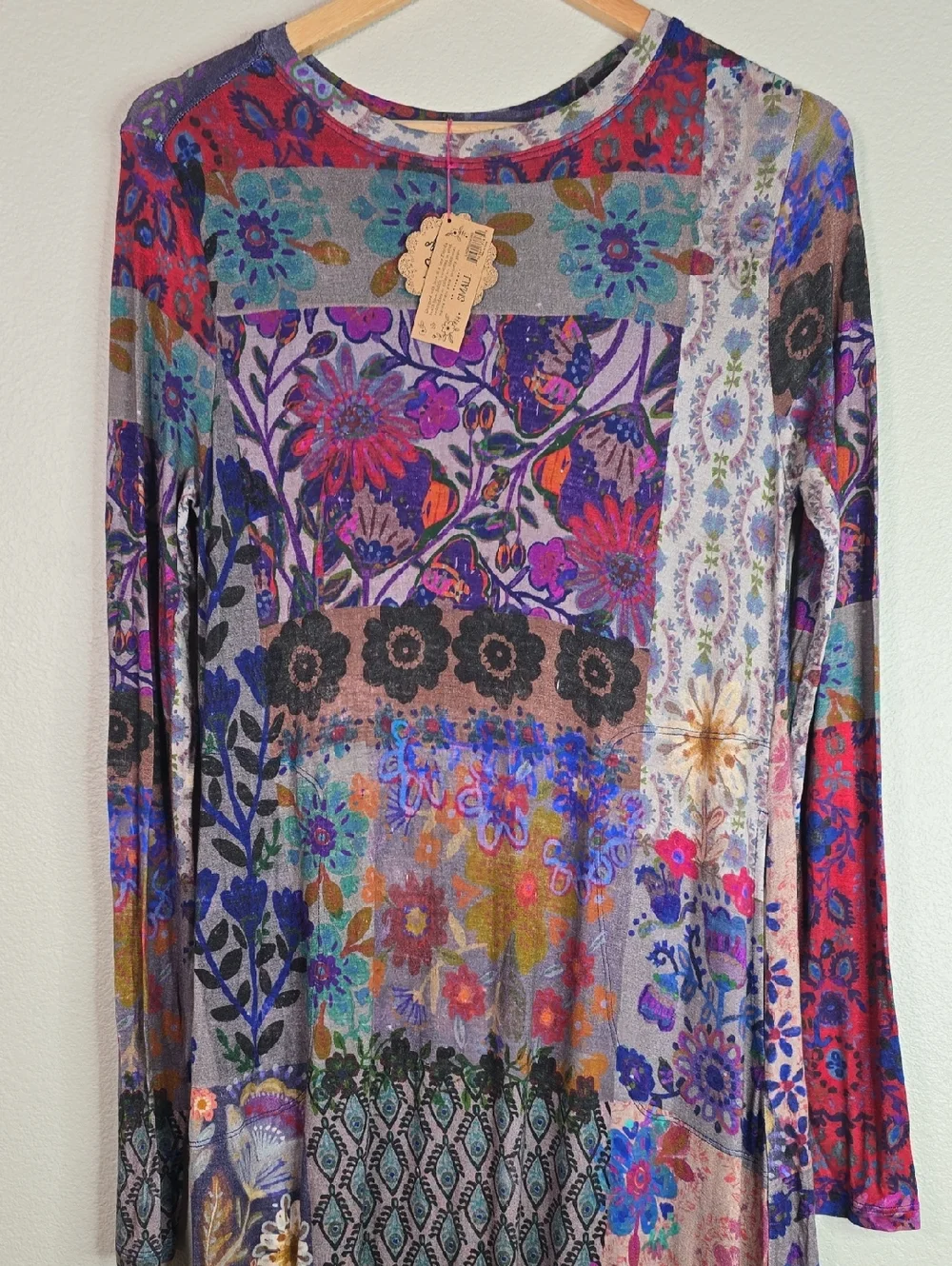NATURAL LIFE Patchwork Floral Long-Sleeve Maxi Dress - Purple, Blue, Pink, Brown - Picture 3 of 9